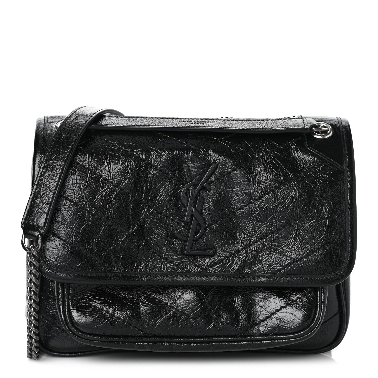 Saint Laurent Crinkled Lambskin Matelasse Monogram Baby Niki Chain Satchel Black 1 of 9