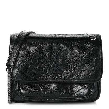 Saint Laurent Crinkled Lambskin Matelasse Monogram Baby Niki Chain Satchel Black 1 of 9