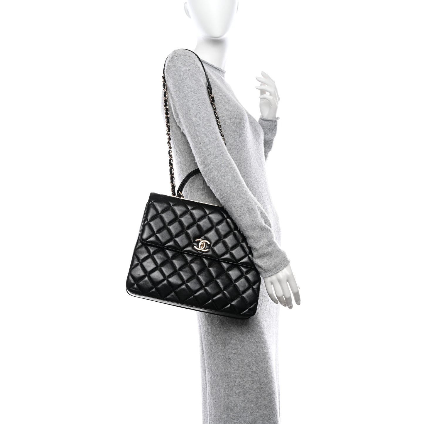 Lambskin Quilted Large Trendy CC Dual Handle Flap Bag Black