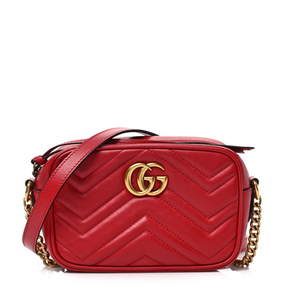 Gucci Calfskin Matelasse Mini GG Marmont Chain Shoulder Bag Hibiscus Red 1 of 9