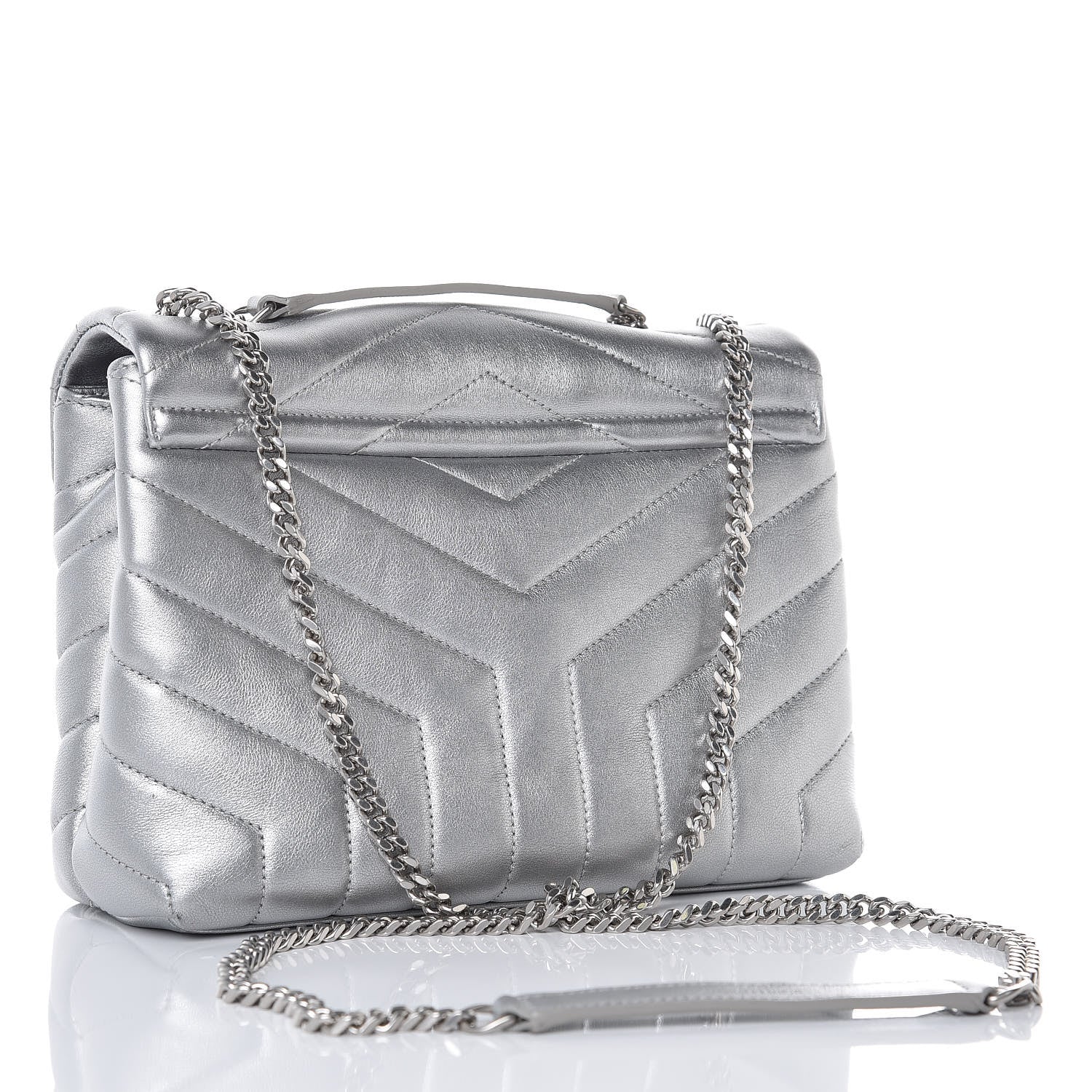 Saint Laurent Calfskin Y Quilted Monogram Small Loulou Chain Satchel Silver 3 of 14