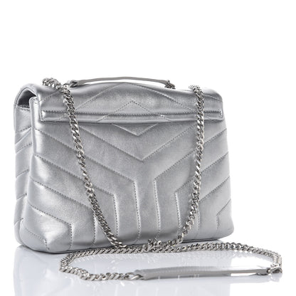 Saint Laurent Calfskin Y Quilted Monogram Small Loulou Chain Satchel Silver 3 of 14