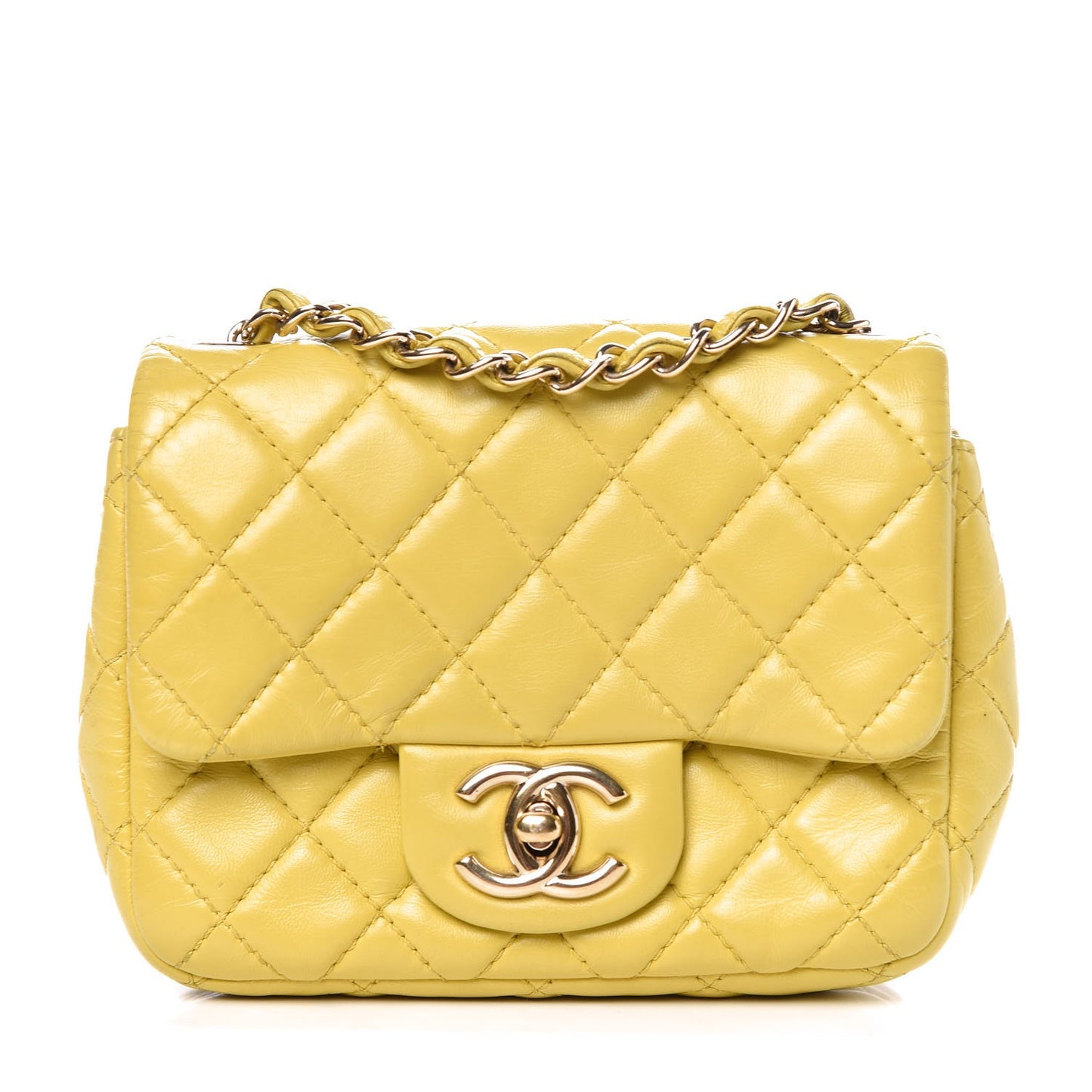 Lambskin Quilted Mini Square Flap Yellow