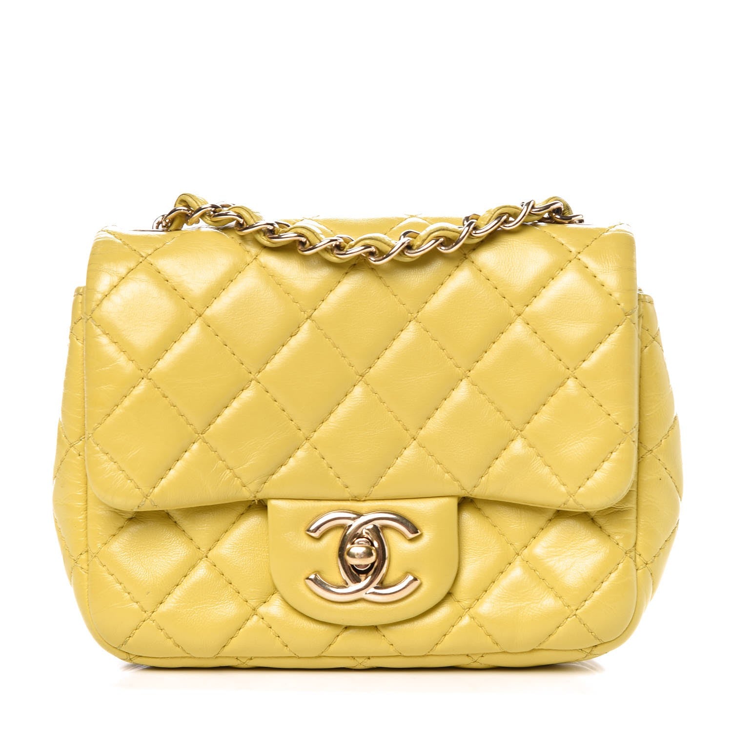 Chanel Lambskin Quilted Mini Square Flap Yellow 1 of 9