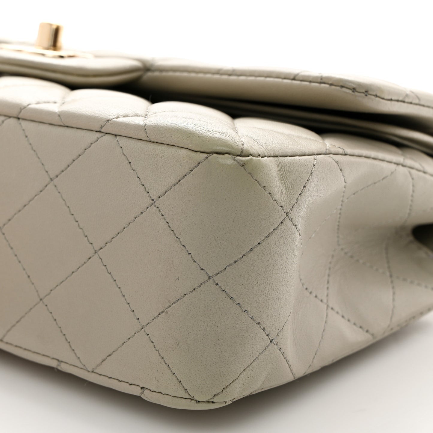 Lambskin Quilted Small Double Flap Light Grey