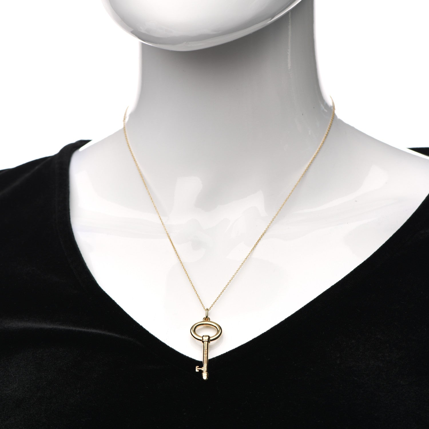 Tiffany 18K Yellow Gold Small Oval Key Pendant Necklace 2 of 5