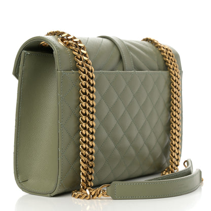 Saint Laurent Grain De Poudre Textured Mixed Matelasse Triquilt Medium Monogram Satchel Light Sage 3 of 10