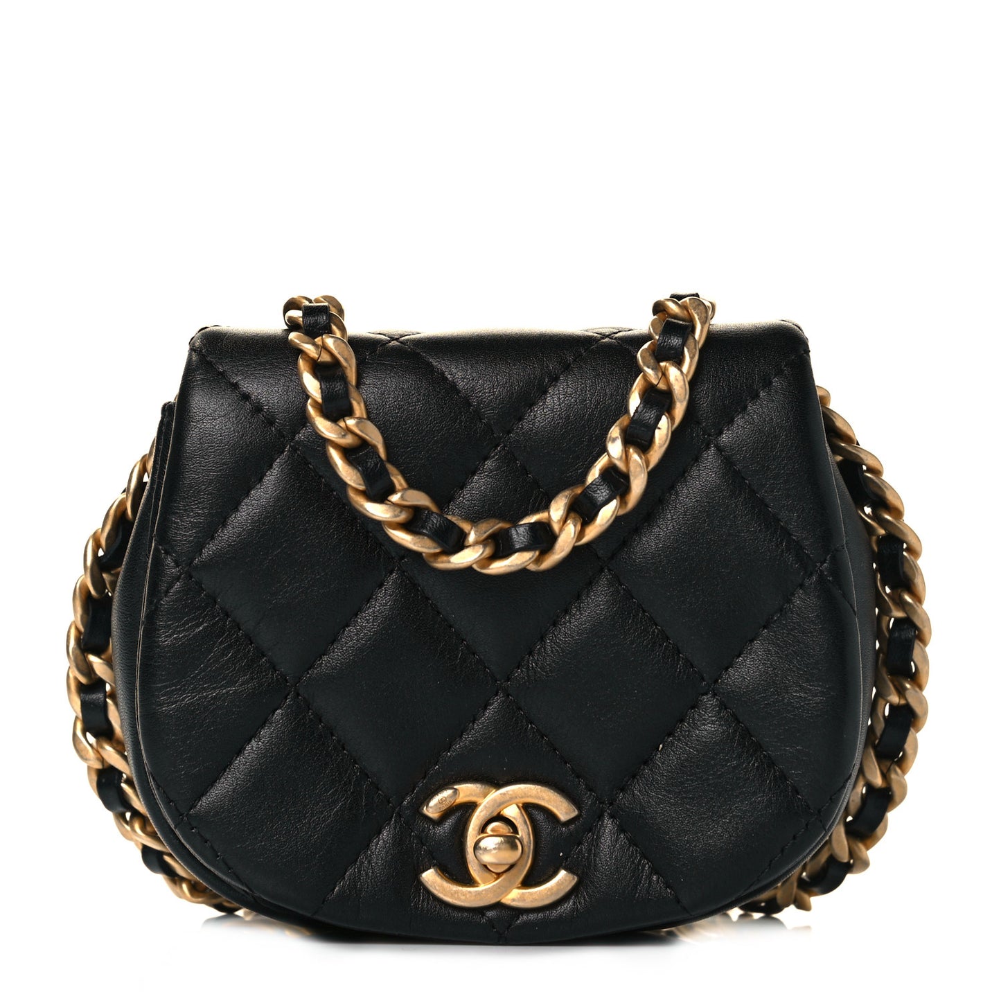 Calfskin Quilted Mini Coco Mail Clutch with Chain Black