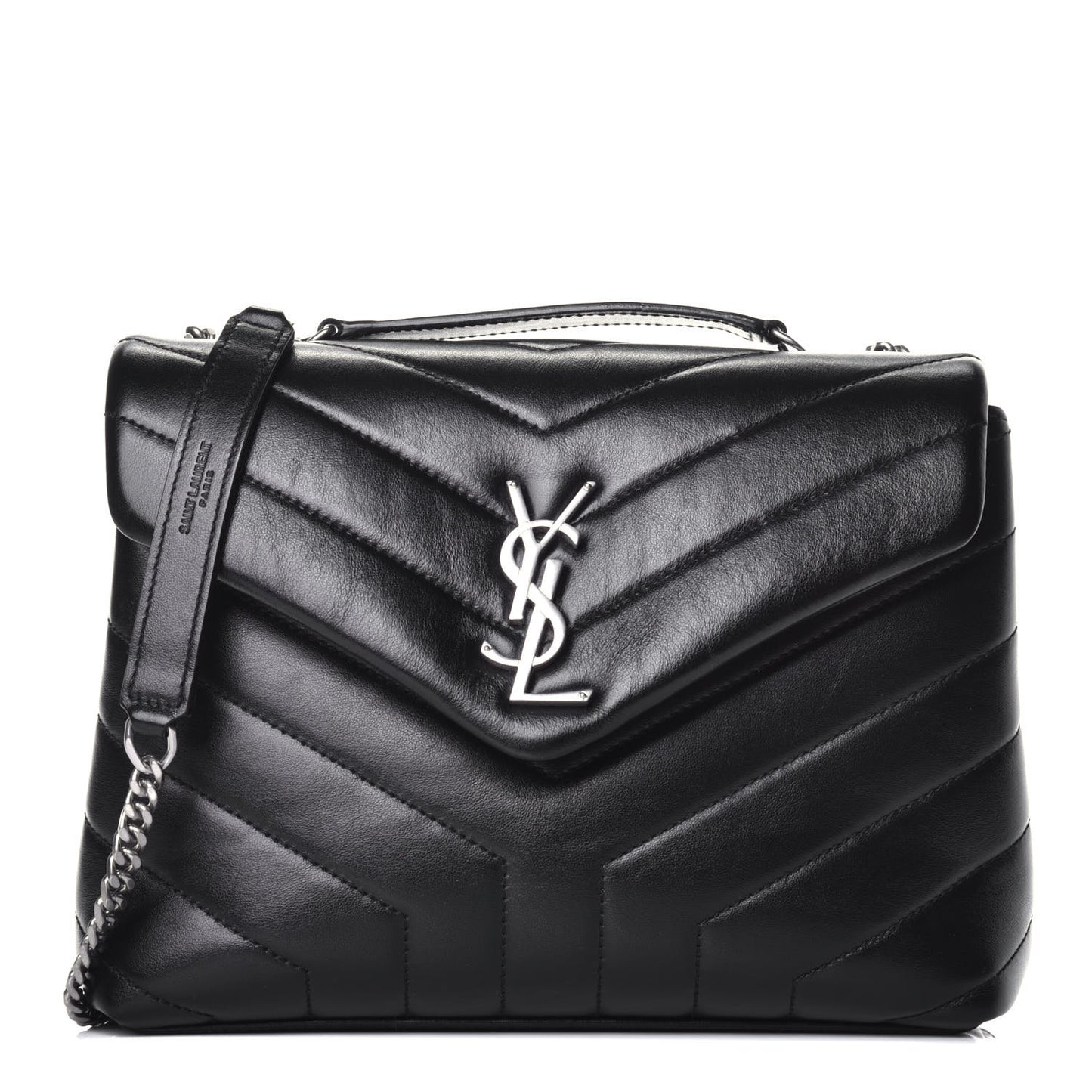 Calfskin Y Quilted Monogram Small Loulou Chain Satchel Black