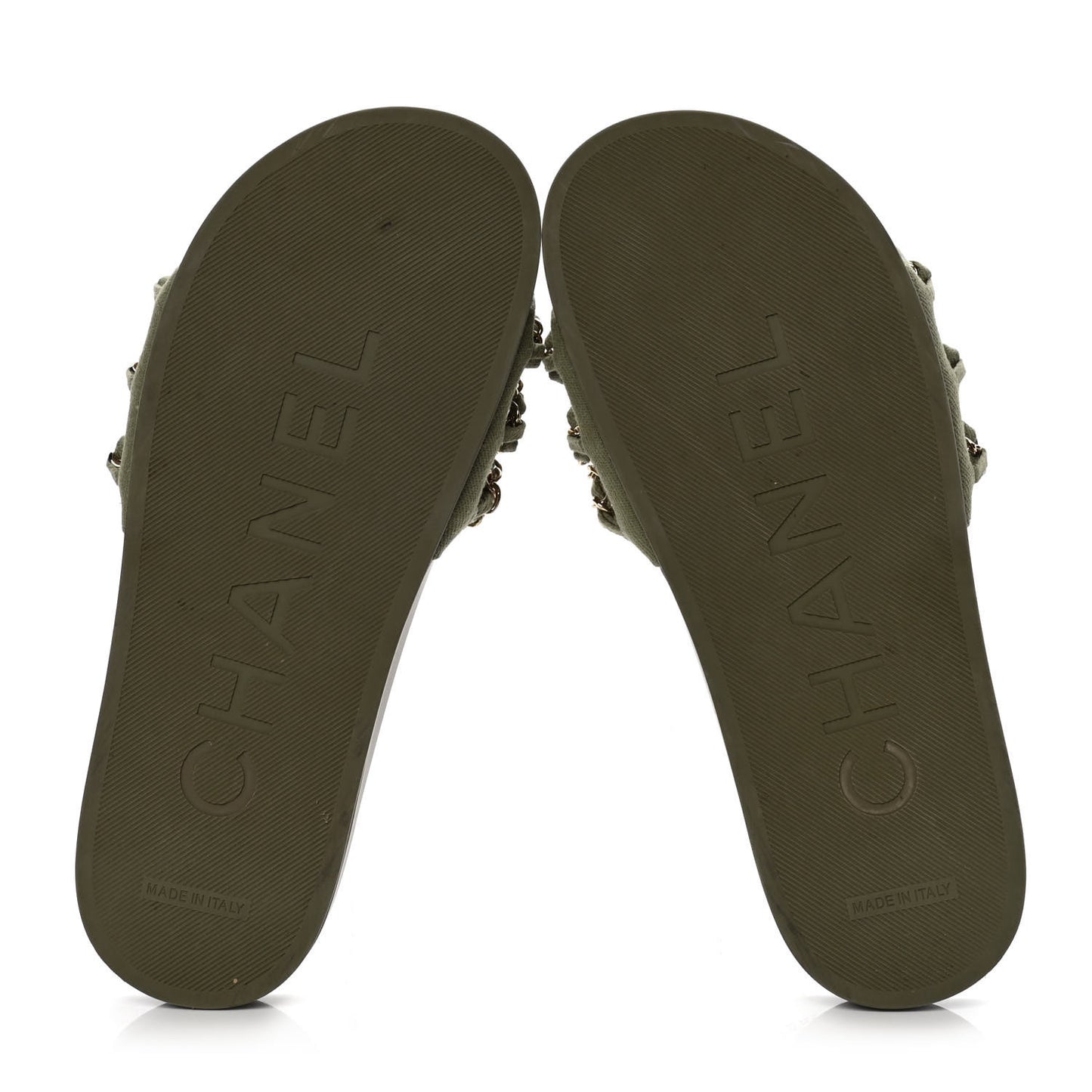 Canvas Chain Flat Sandals 38 Khaki