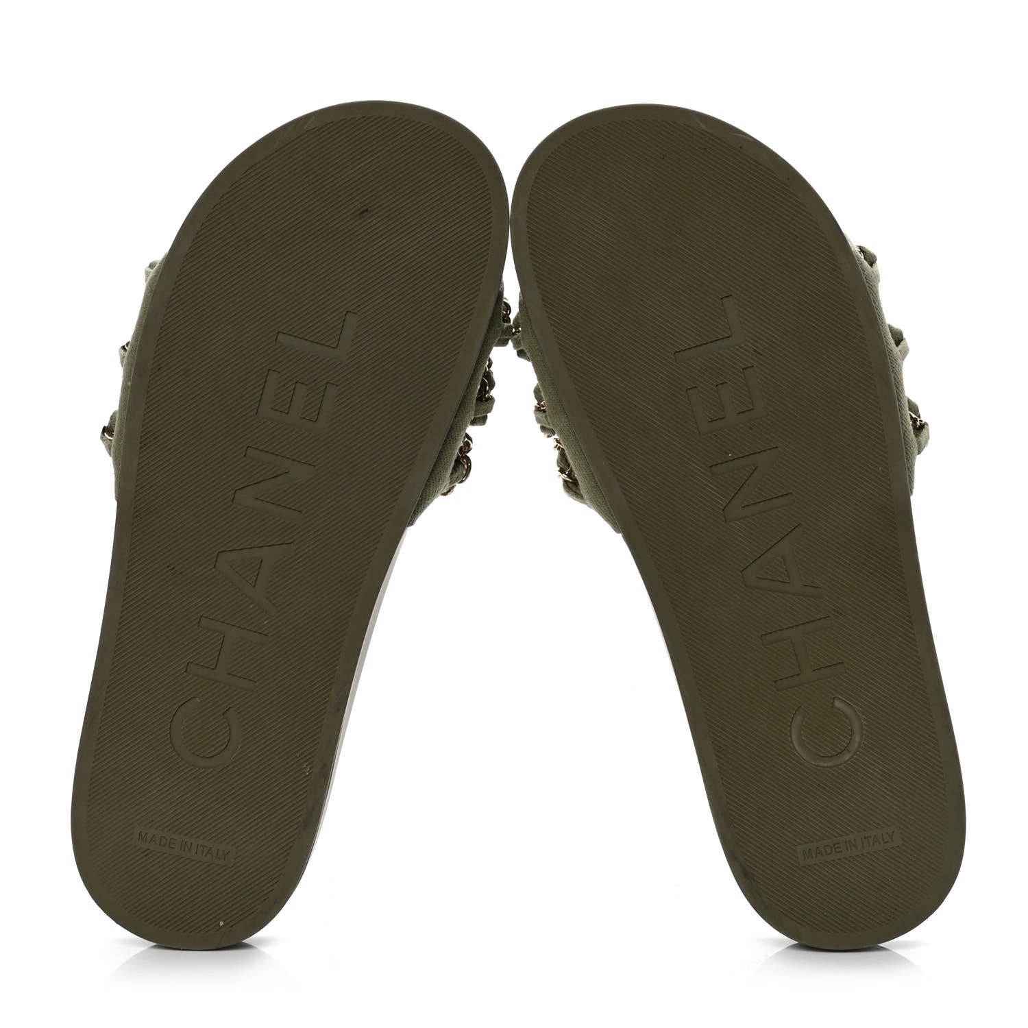 Chanel Canvas Chain Flat Sandals 38 Khaki 4 of 4