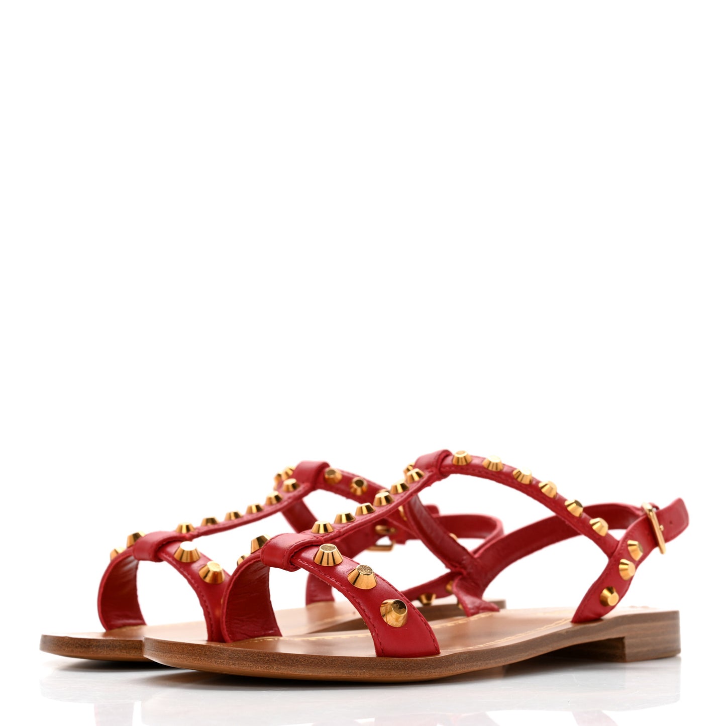 Calfskin Studded Sandals 36 Rosso