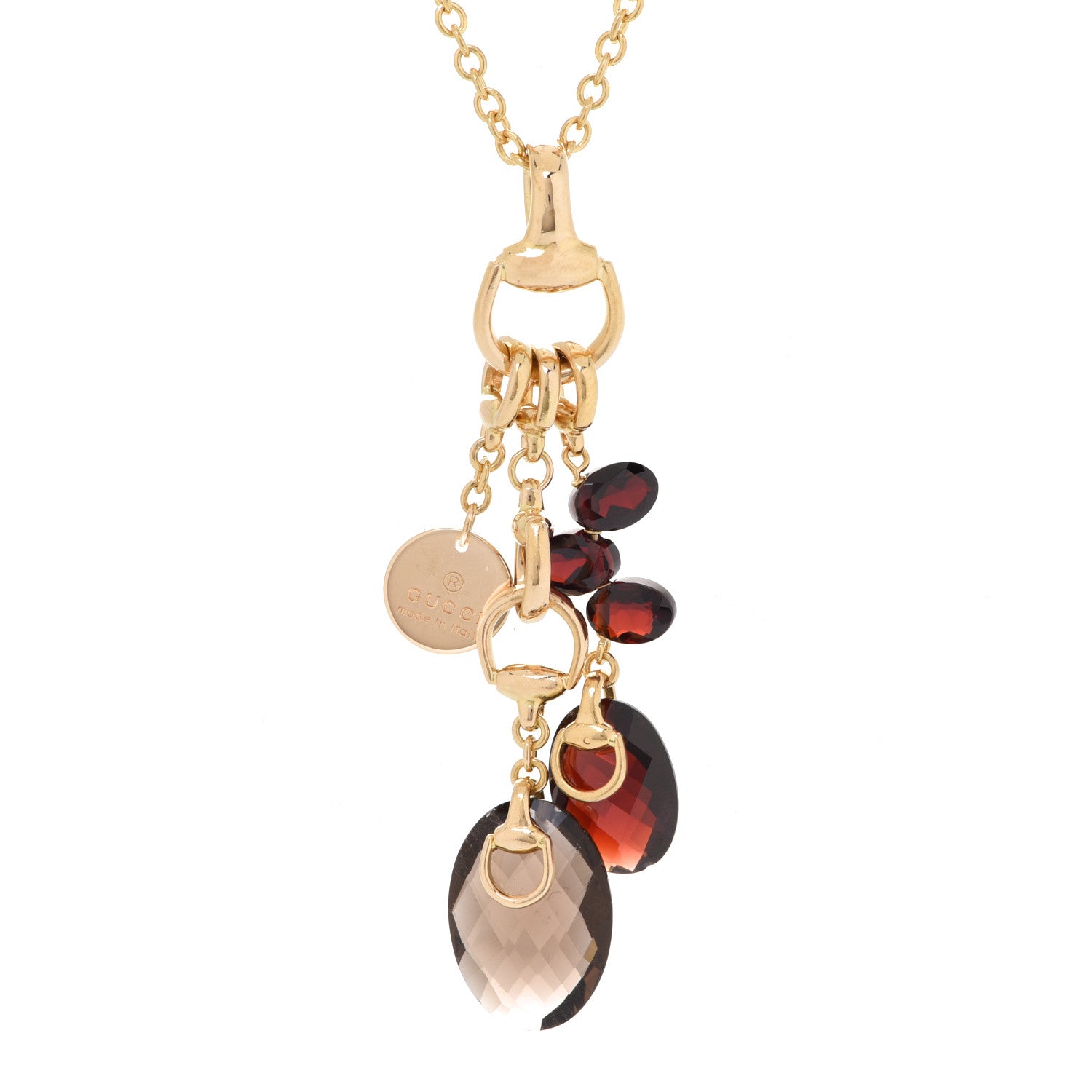 Gucci 18K Yellow Gold Garnet Smoky Quartz Horsebit Link Pendant Necklace 4 of 7