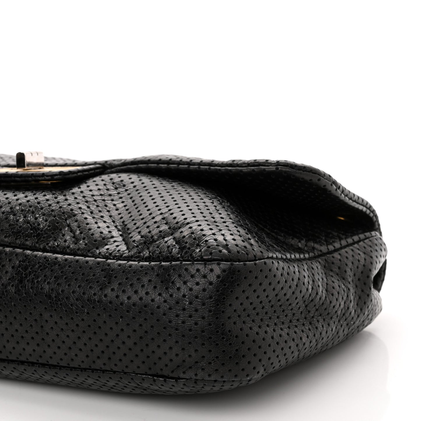 Metallic Crackled Calfskin Large Perforated Drill Flap Black