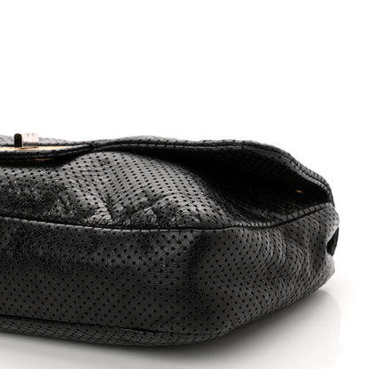 Chanel Metallic Crackled Calfskin Large Perforated Drill Flap Black 10 of 10