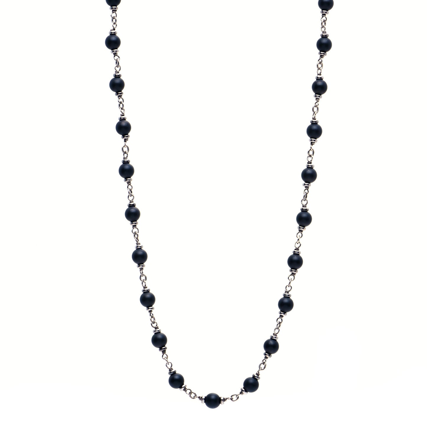 Sterling Silver Black Onyx 5mm Spiritual Beads Necklace