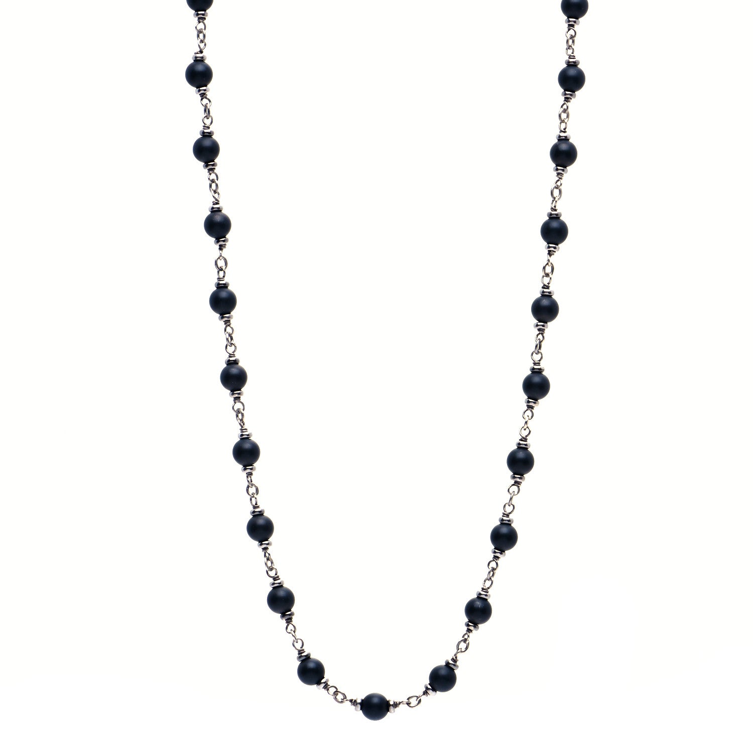 David Yurman Sterling Silver Black Onyx 5mm Spiritual Beads Necklace 1 of 5
