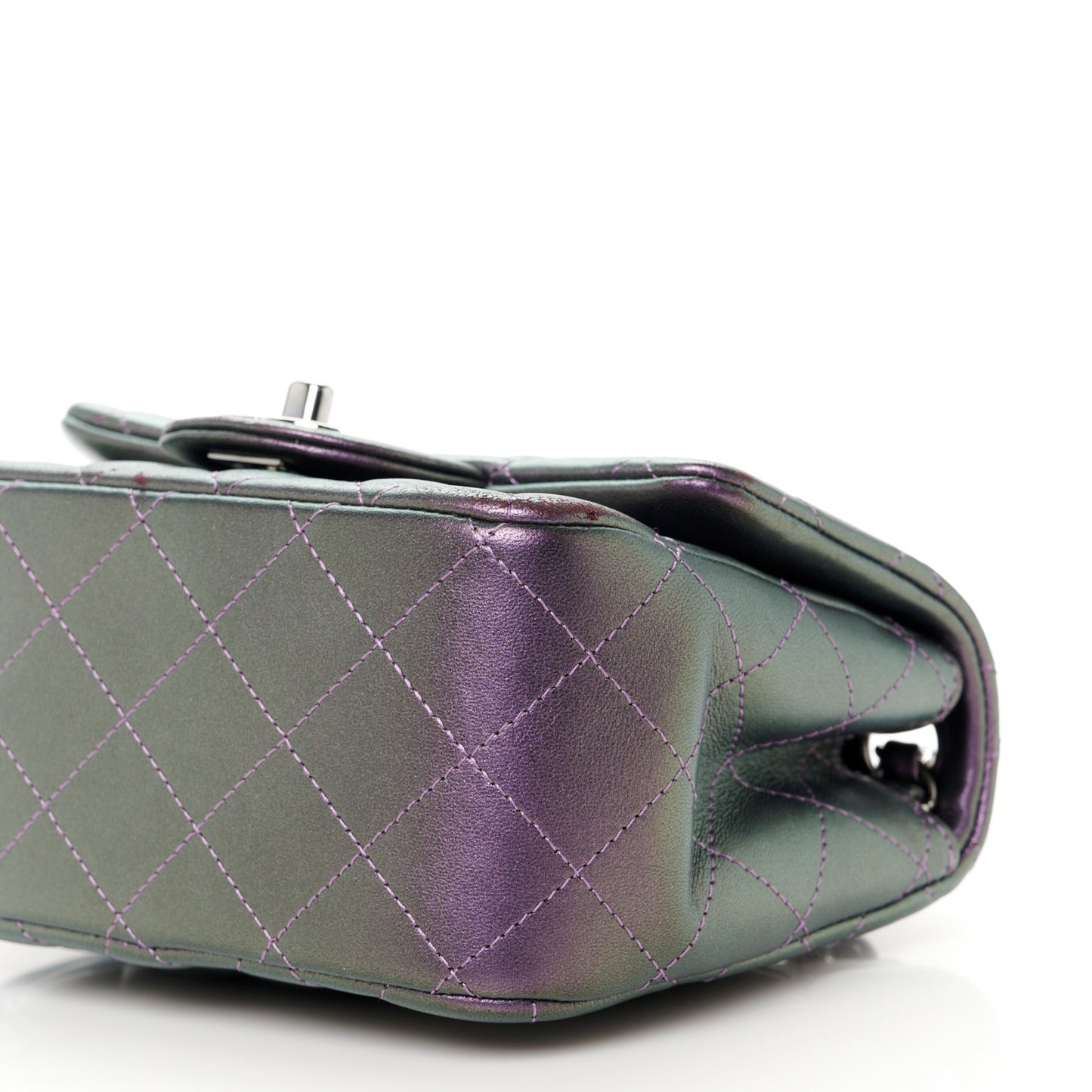 Iridescent Lambskin Quilted Mini Square Flap Dark Purple