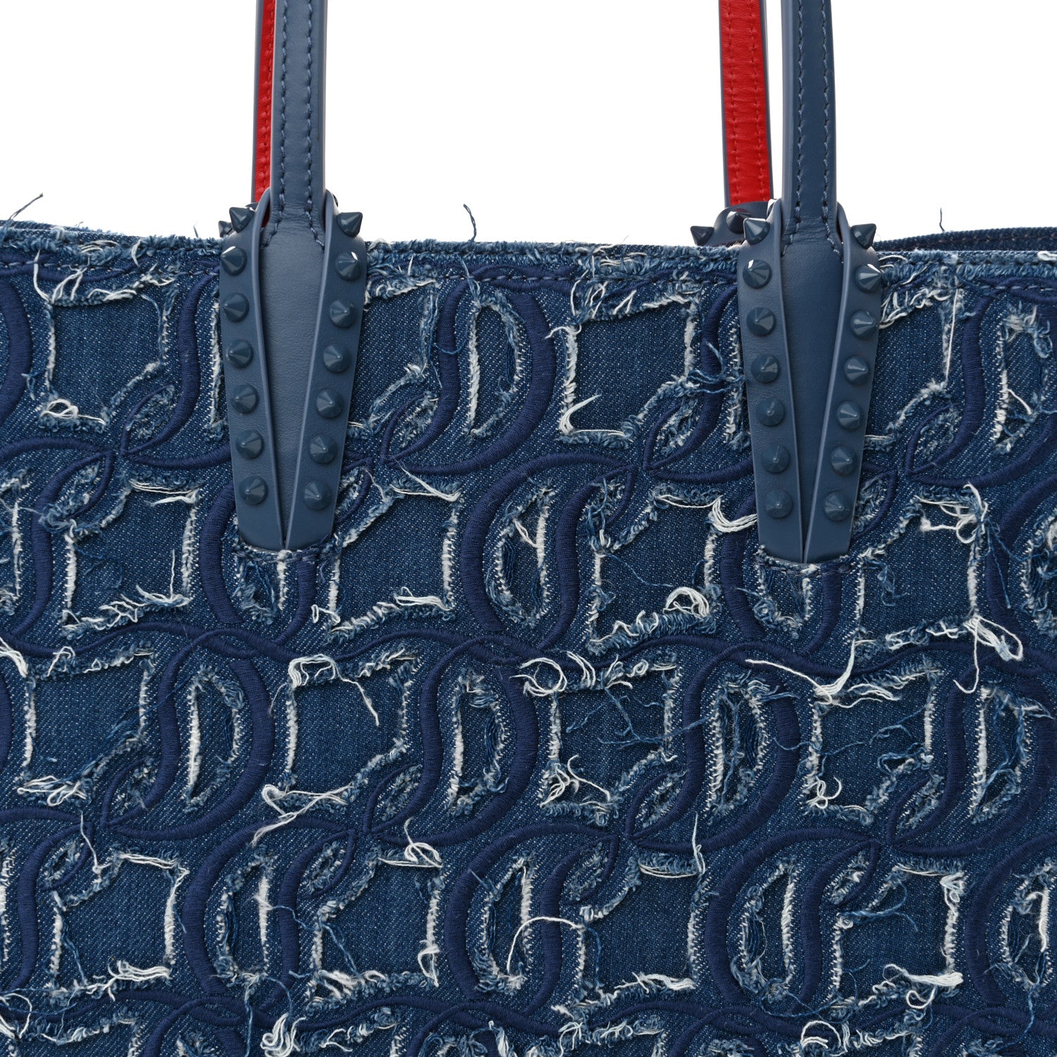 Christian Louboutin Denim Embroidered Spikes East West Cabata Tote Blue 9 of 12