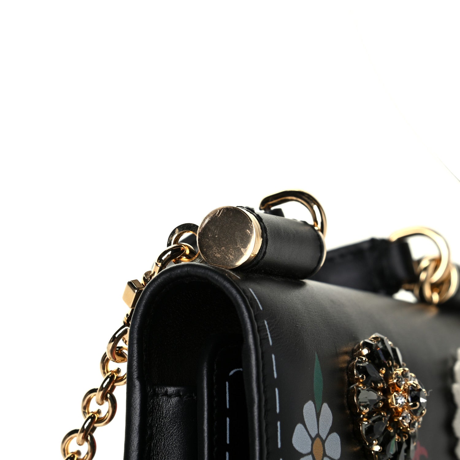 Dolce & Gabbana Calfskin Crystal Embellished Mini Von Bag Black 6 of 7