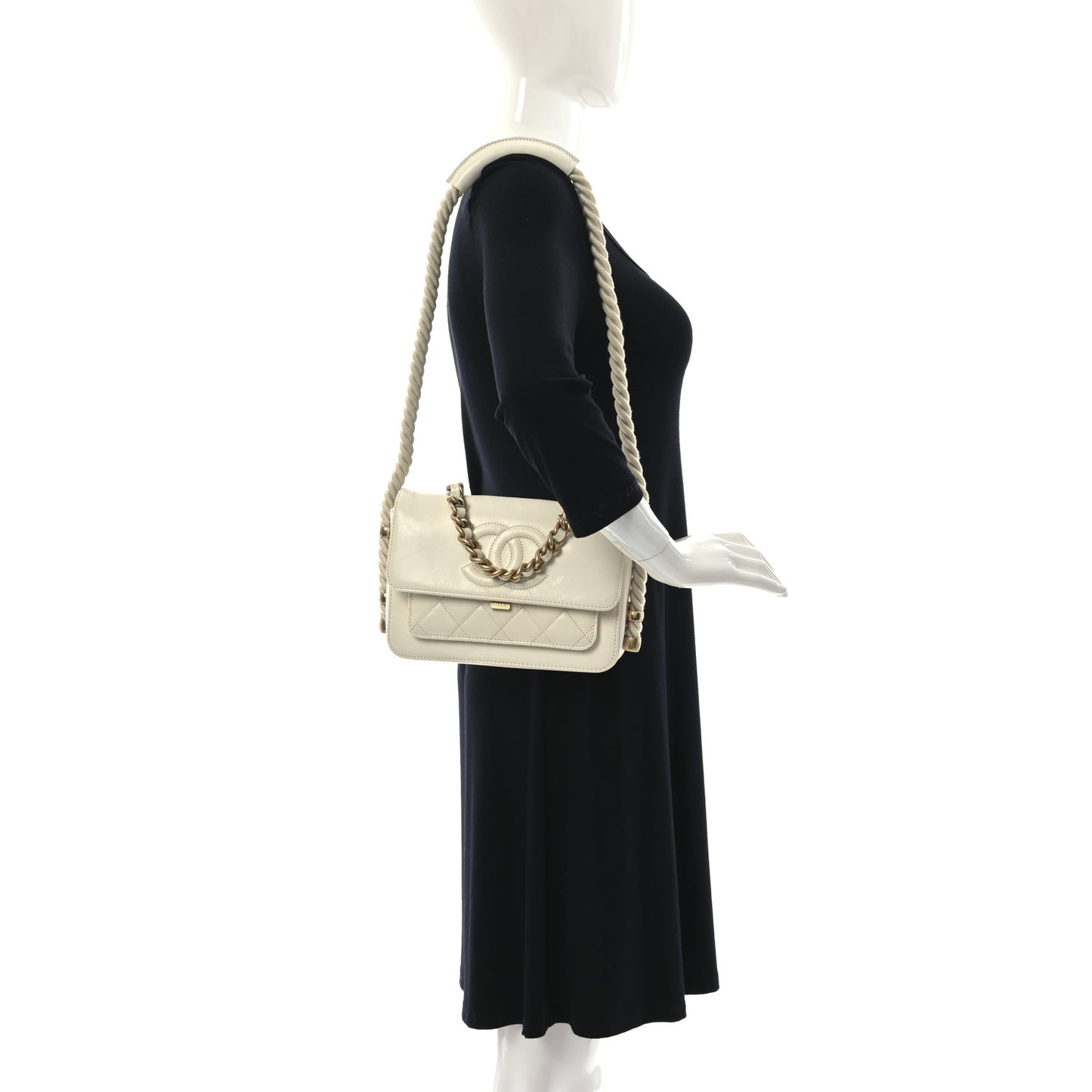 Crumpled Calfskin En Vogue Rope Flap White