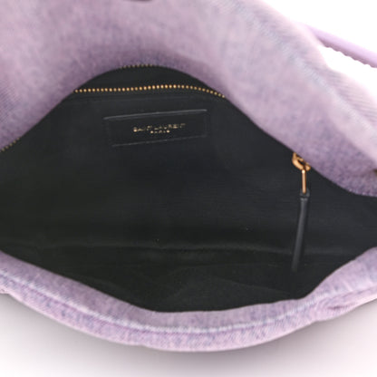 Saint Laurent Denim Quilted Small Loulou Puffer Monogram Chain Satchel Bleached Lilac 5 of 10