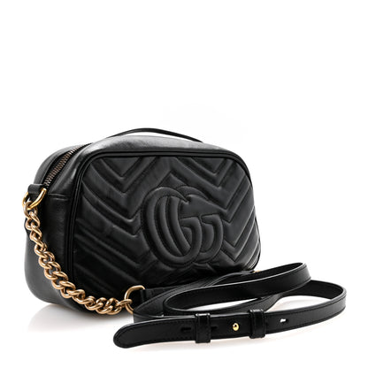 Gucci Calfskin Matelasse Small GG Marmont Chain Shoulder Bag Black 3 of 13