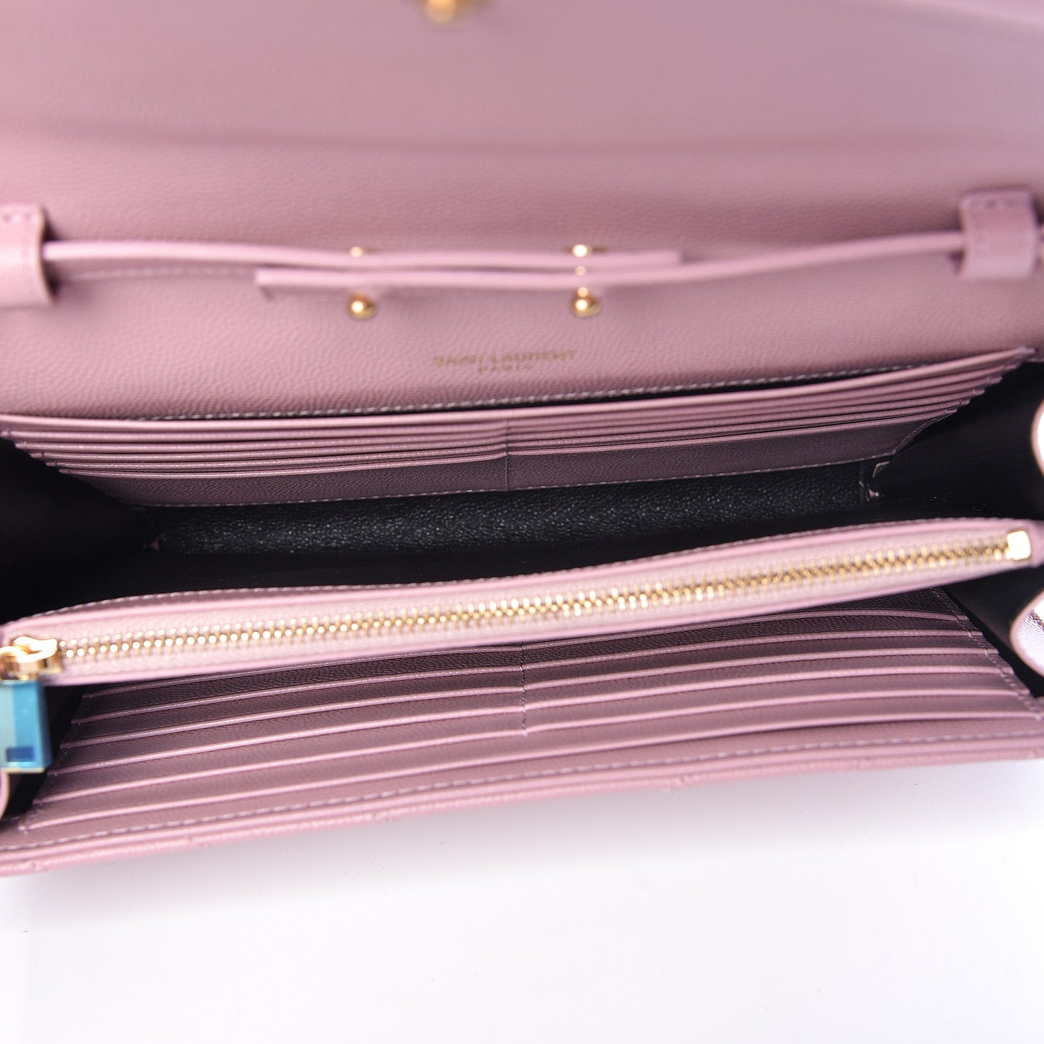 Saint Laurent Grain De Poudre Matelasse Chevron Monogram Chain Wallet Tender Pink 5 of 10
