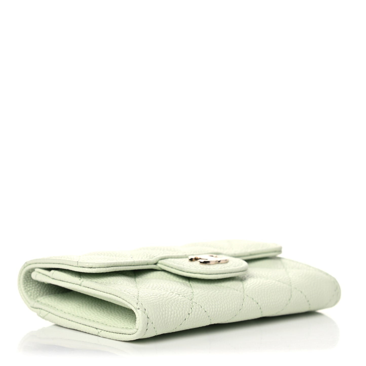 Caviar Quilted Flap Card Holder Wallet Light Green