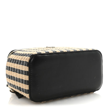 Chanel Raffia Jute Striped Small Vanity Case With Chain Black Beige 4 of 10