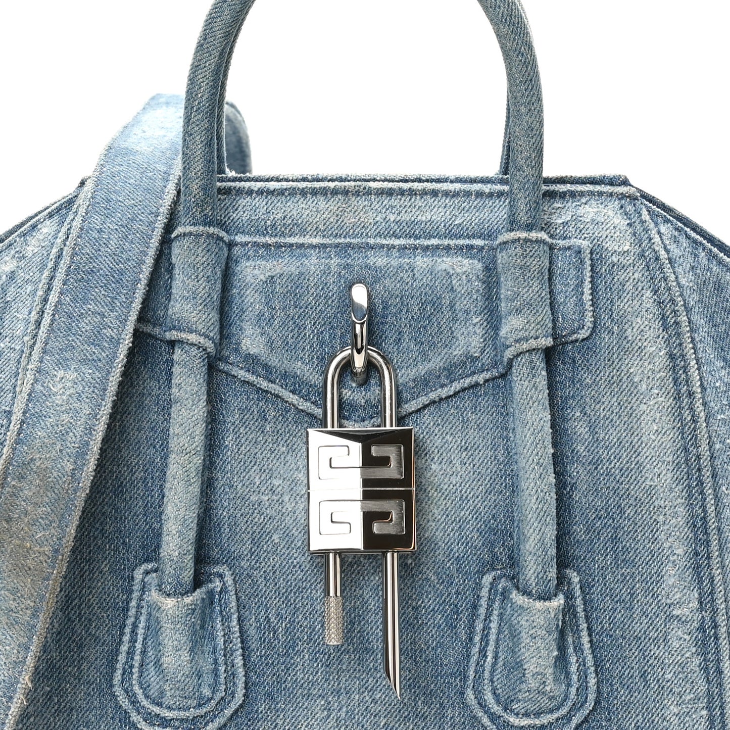 Denim Mini Lock Antigona Shoulder Bag Blue