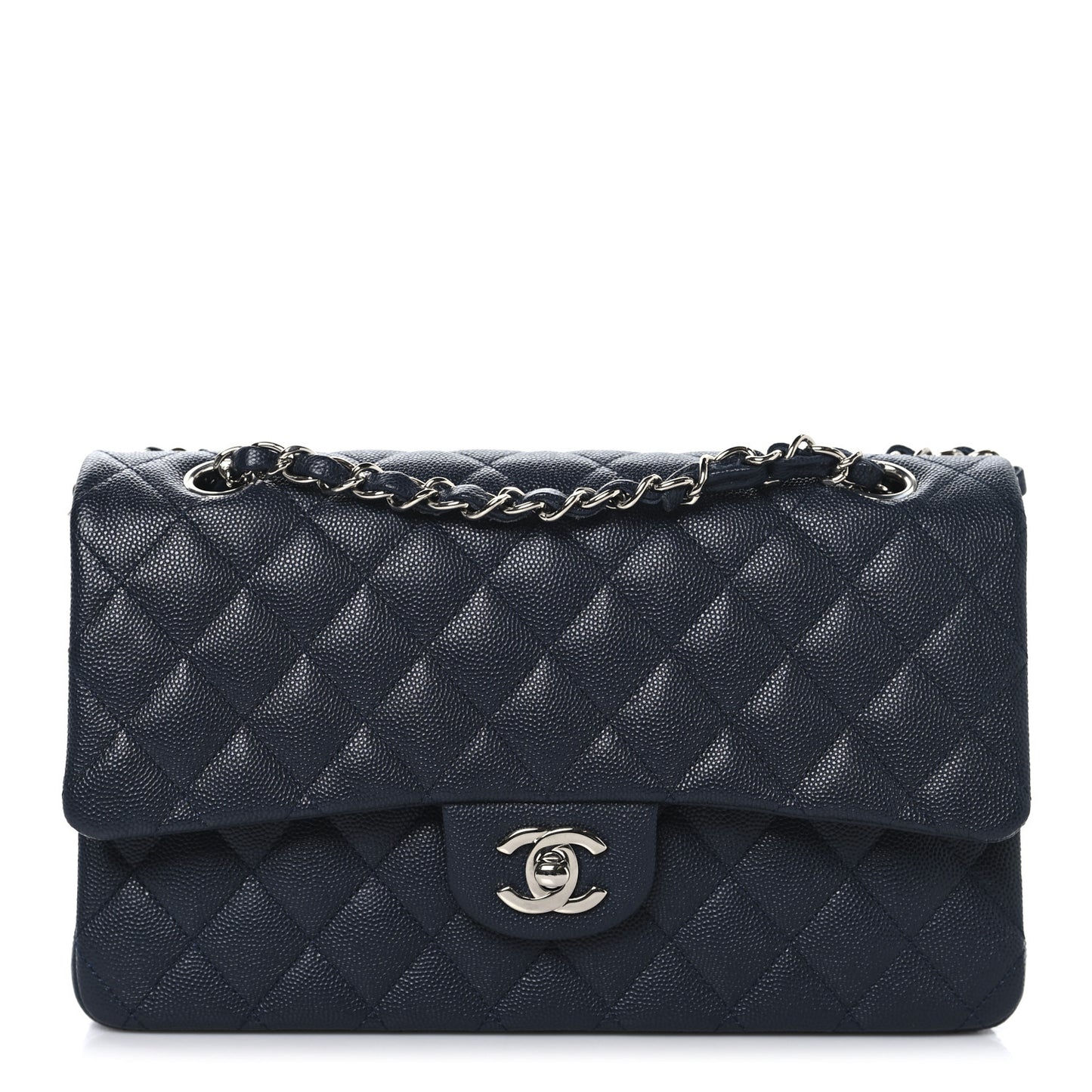 Caviar Quilted Medium Double Flap Navy