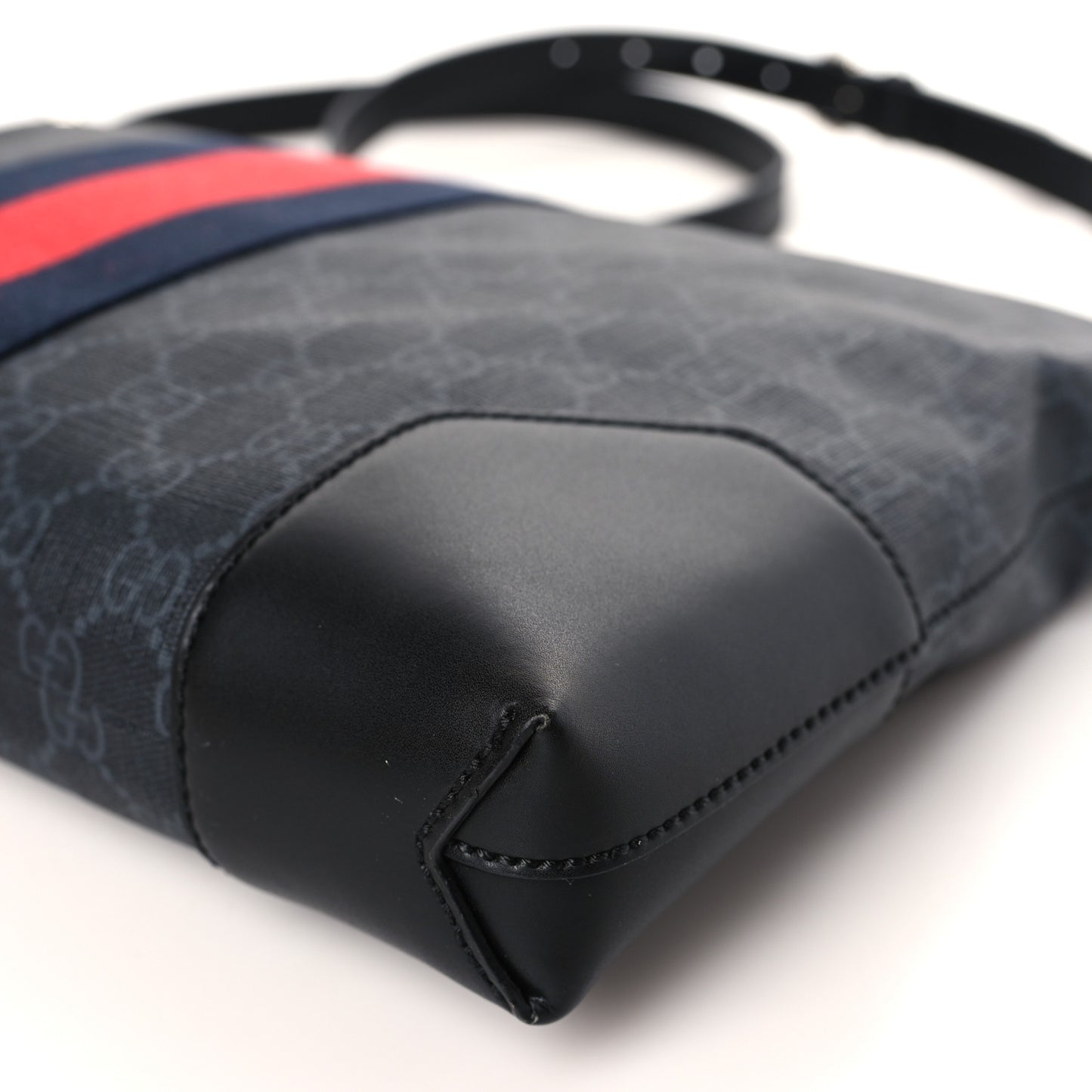 Soft GG Supreme Monogram Appia Calfskin Web East West Messenger Bag Black Grey