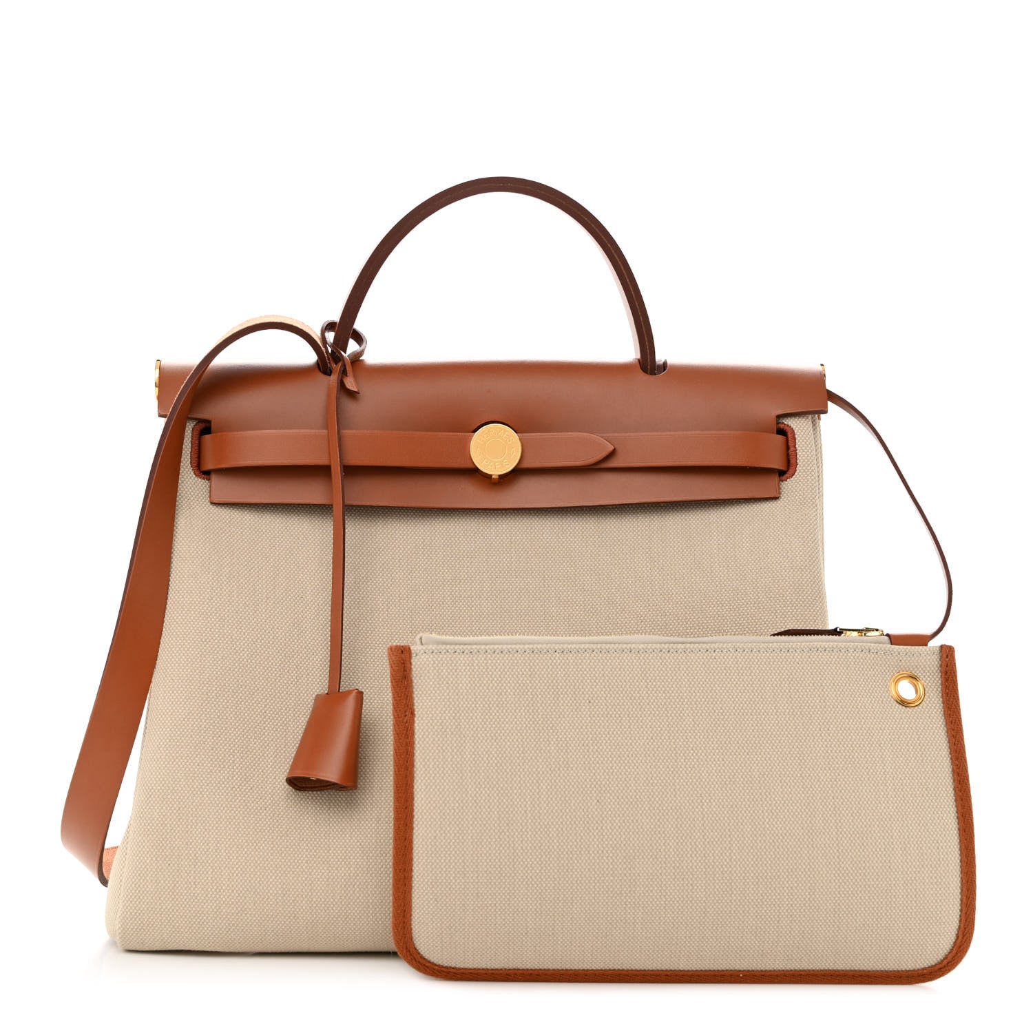 Hermes Military Toile Vache Hunter Herbag Zip Retourne 31 PM Beton Naturel 1 of 14