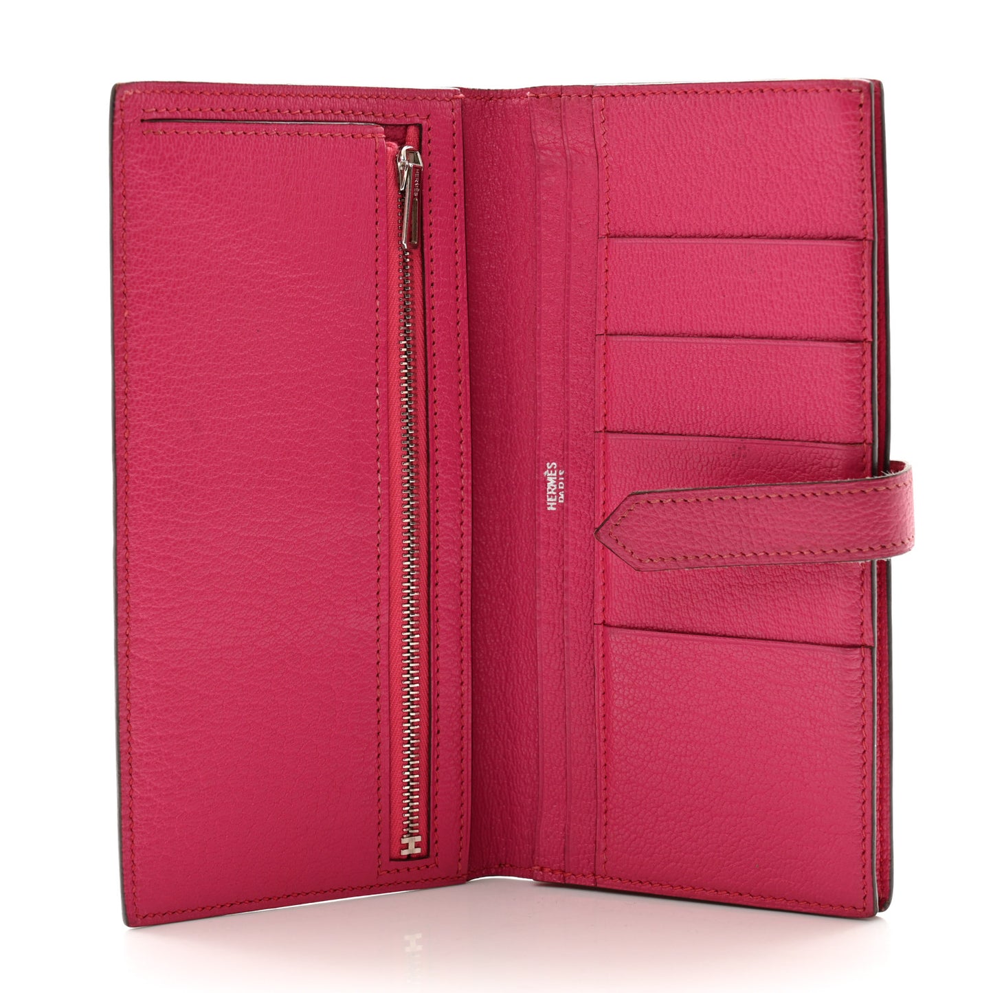 Chevre Mysore Bi-Color Bearn Gusset Wallet Etoupe Rose Shocking