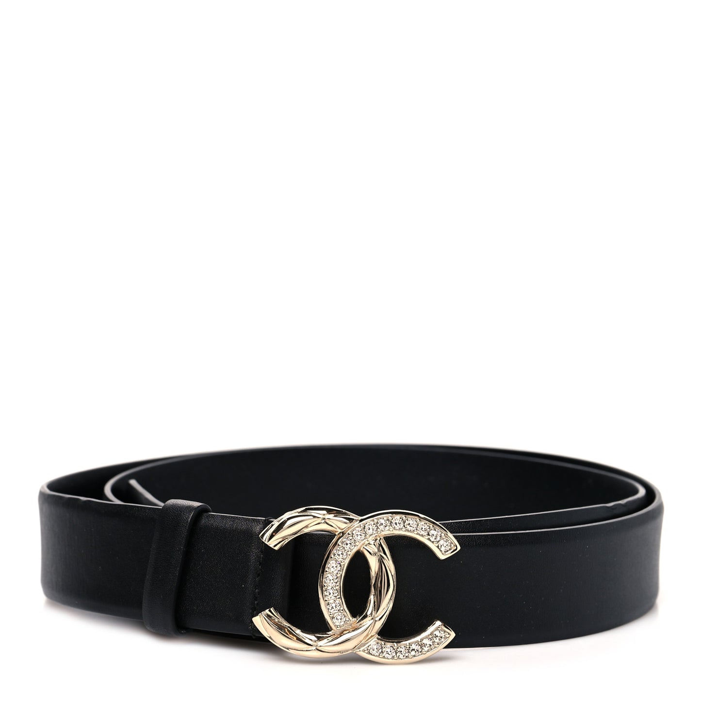 Calfskin Crystal Metal Quilted CC Belt 100 40 Black