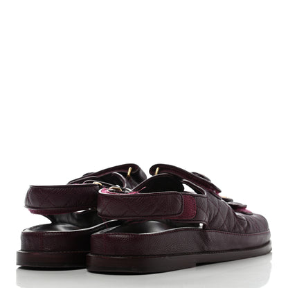 Chanel Grained Calfskin Velcro Dad Sandals 39 Maroon 4 of 13