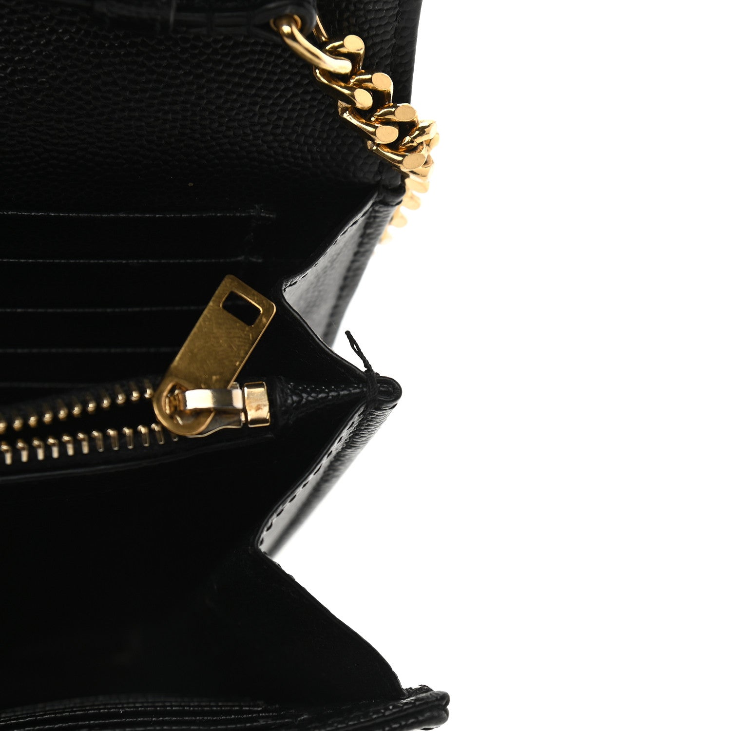 Saint Laurent Grain De Poudre Matelasse Chevron Monogram Chain Wallet Black 10 of 10