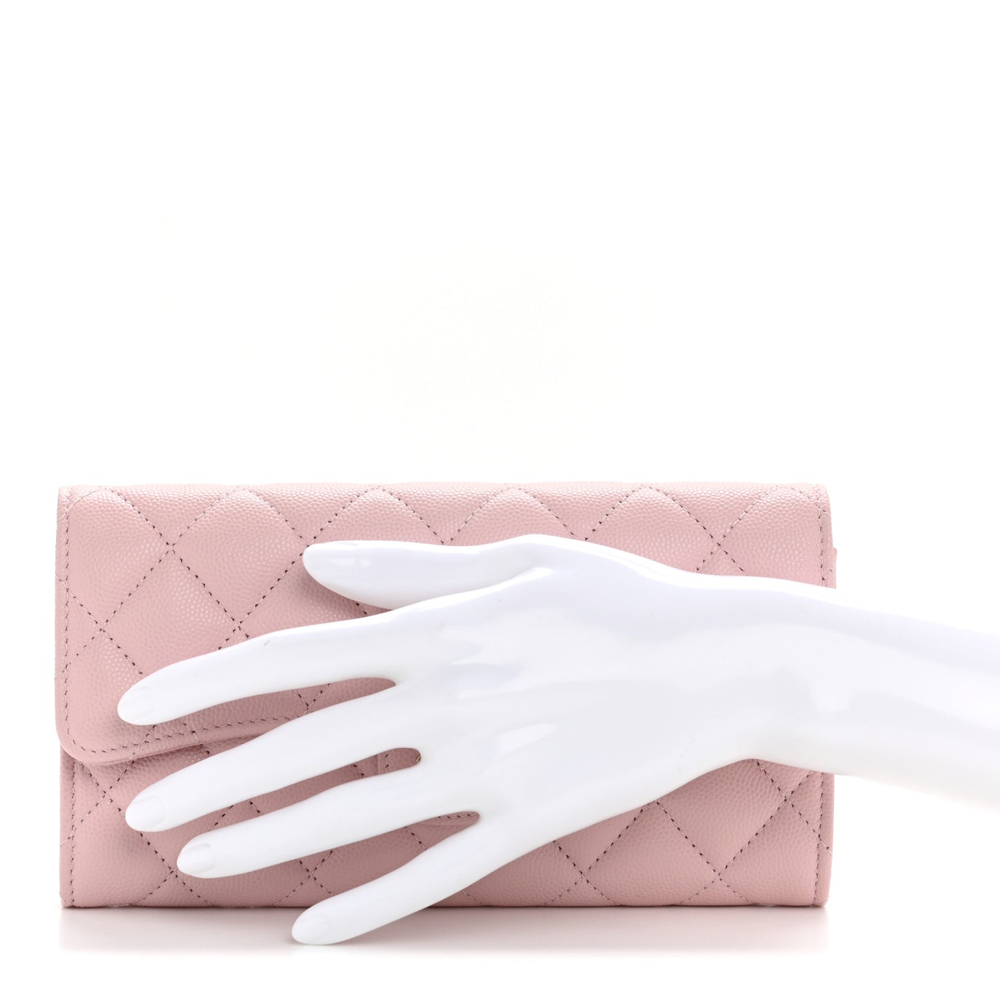Caviar Quilted Large Gusset Flap Wallet Light Pink