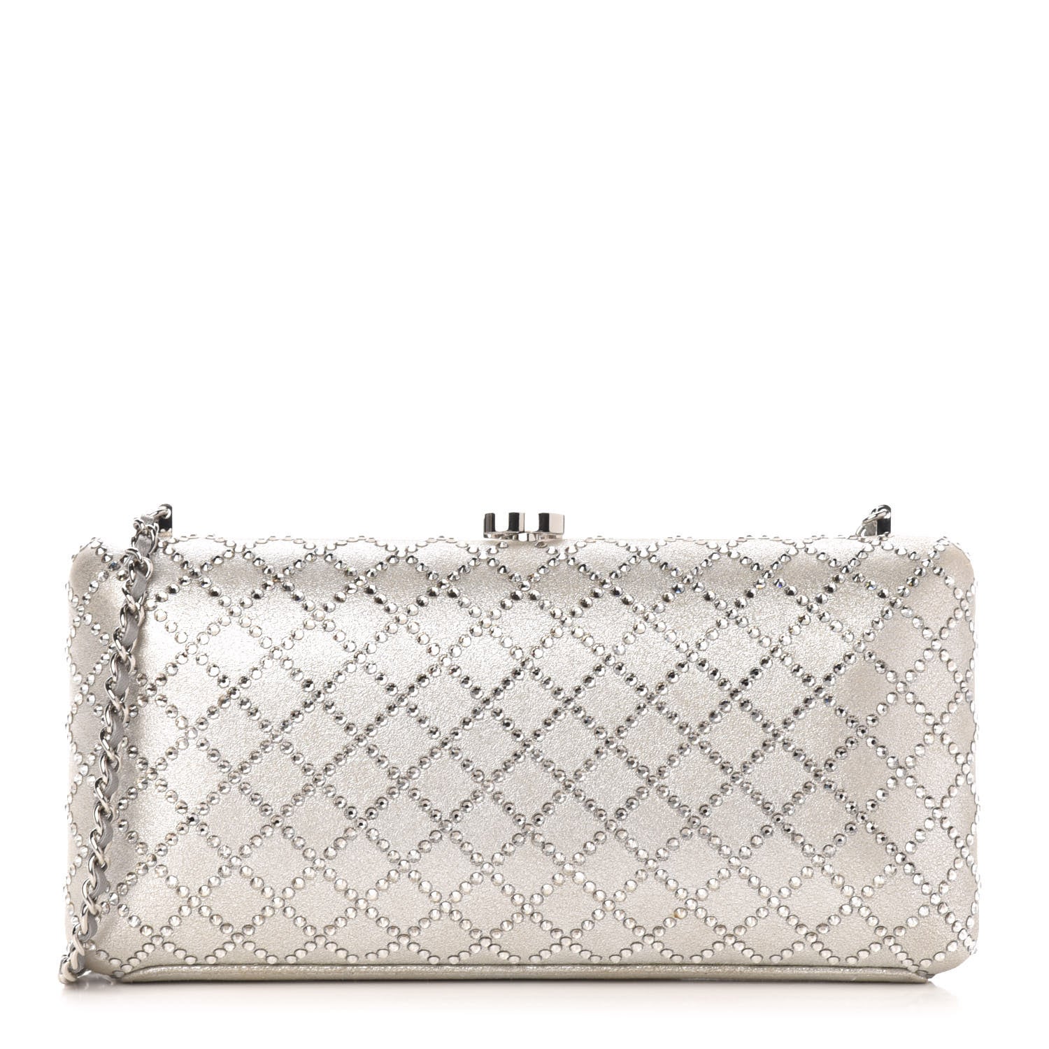 Chanel Iridescent Lambskin Crystal Quilted Clutch Silver 1 of 10