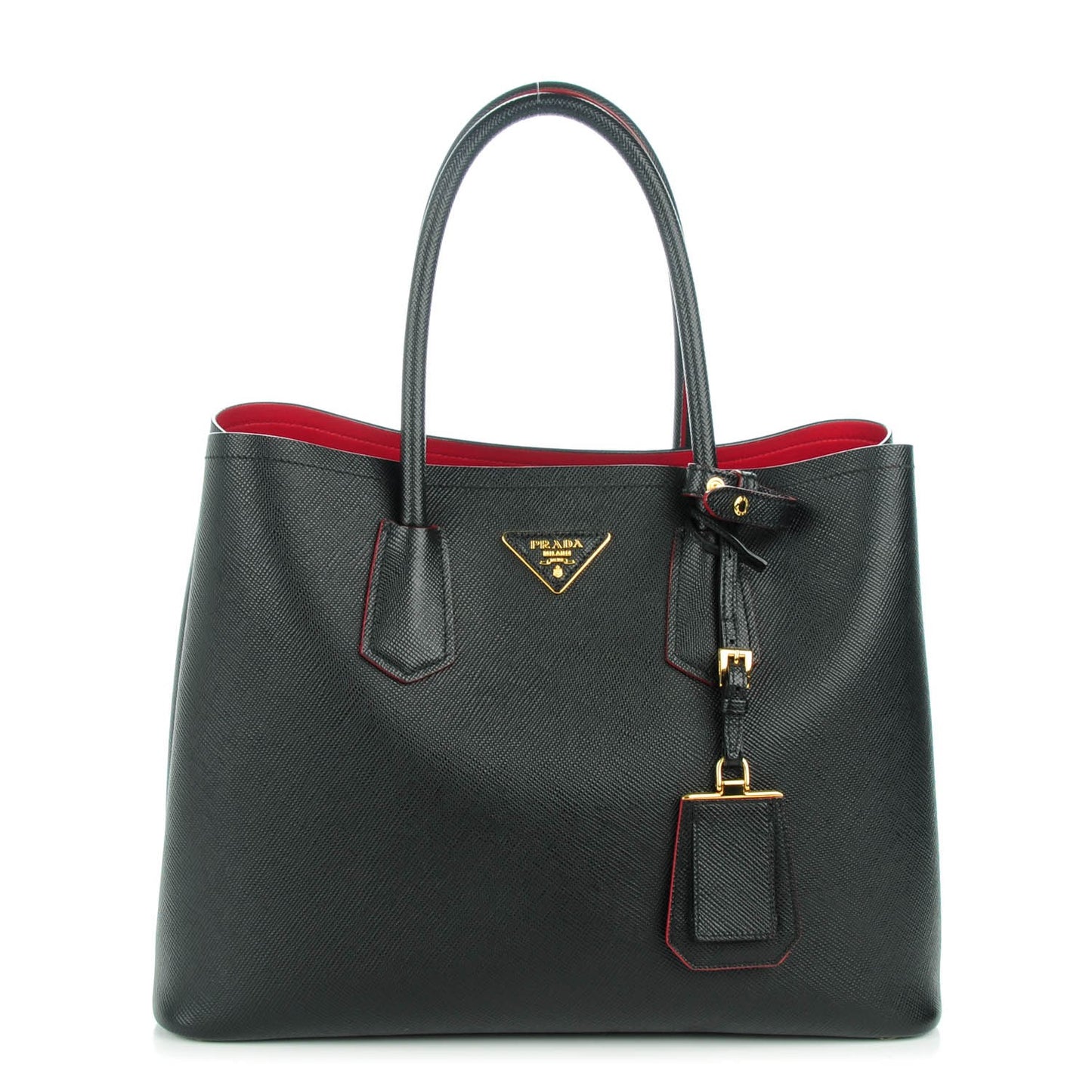 Saffiano Cuir Large Double Bag Nero Black Ciliegia
