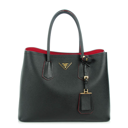 Prada Saffiano Cuir Large Double Bag Nero Black Ciliegia 1 of 7