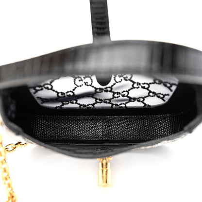 Gucci Lizard Mesh Crystal GG Monogram Mini Jackie 1961 Hobo Black 4 of 10