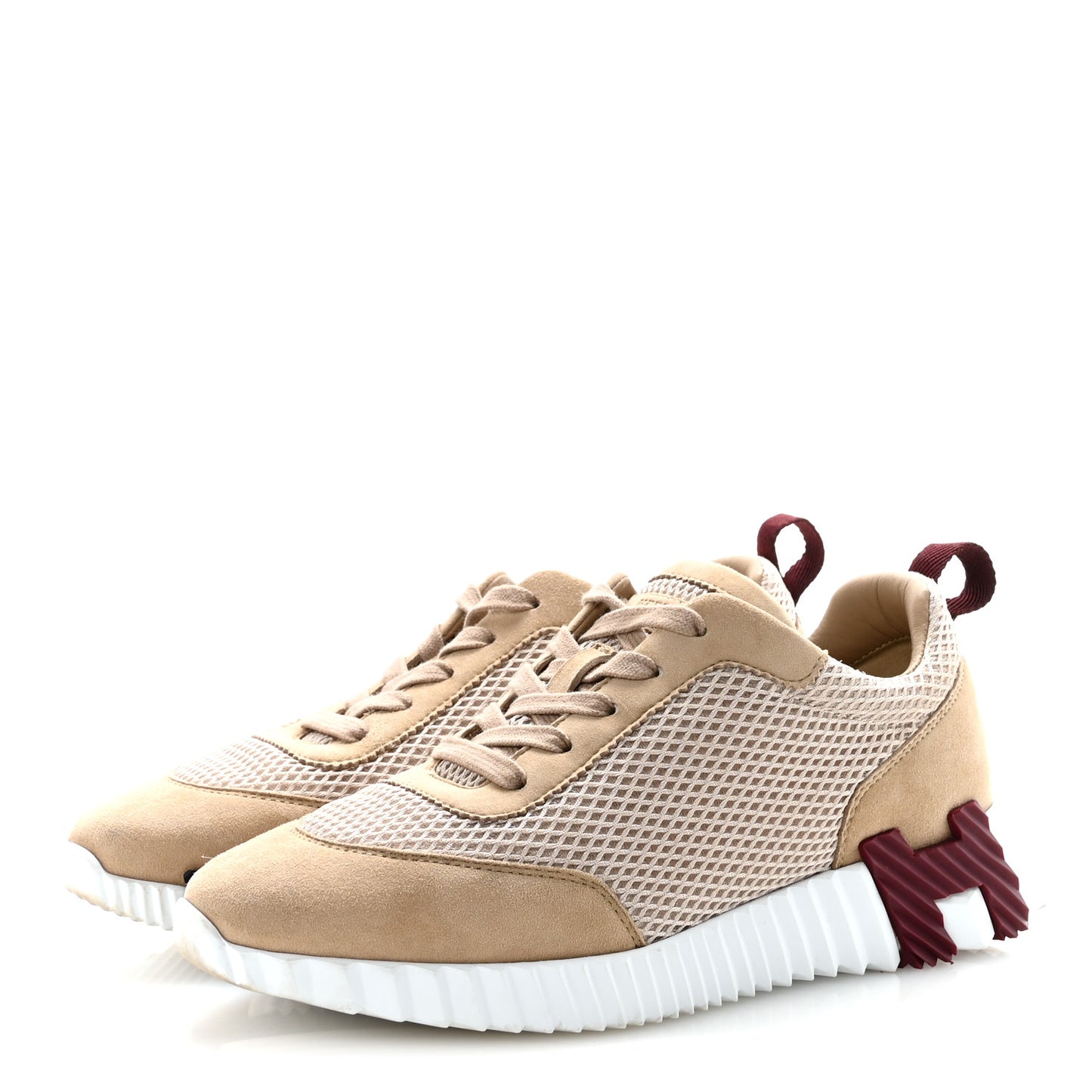 Air Mesh Suede Goatskin Bouncing Sneakers 38 Beige Argile