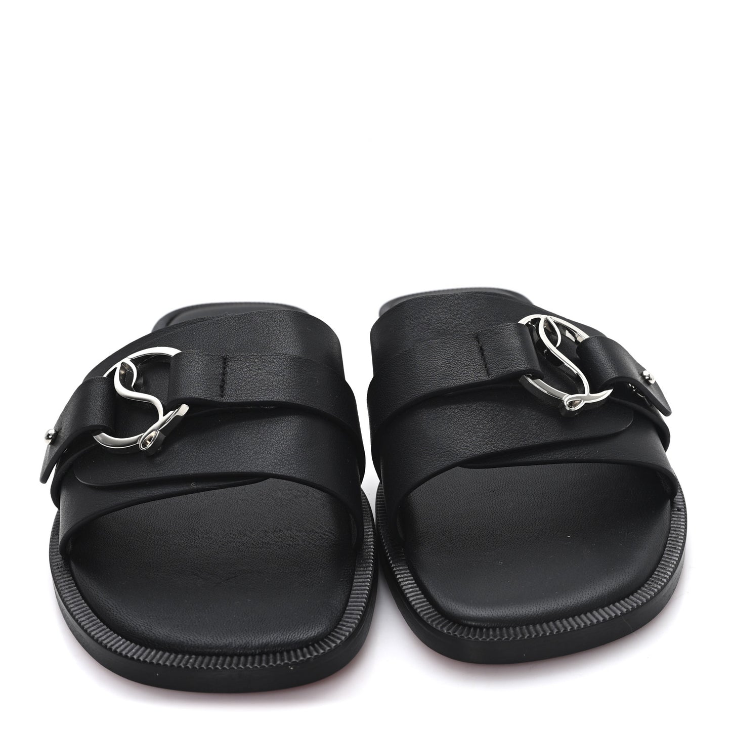 Calfskin Her In Roma Flat Slides 37.5 Black