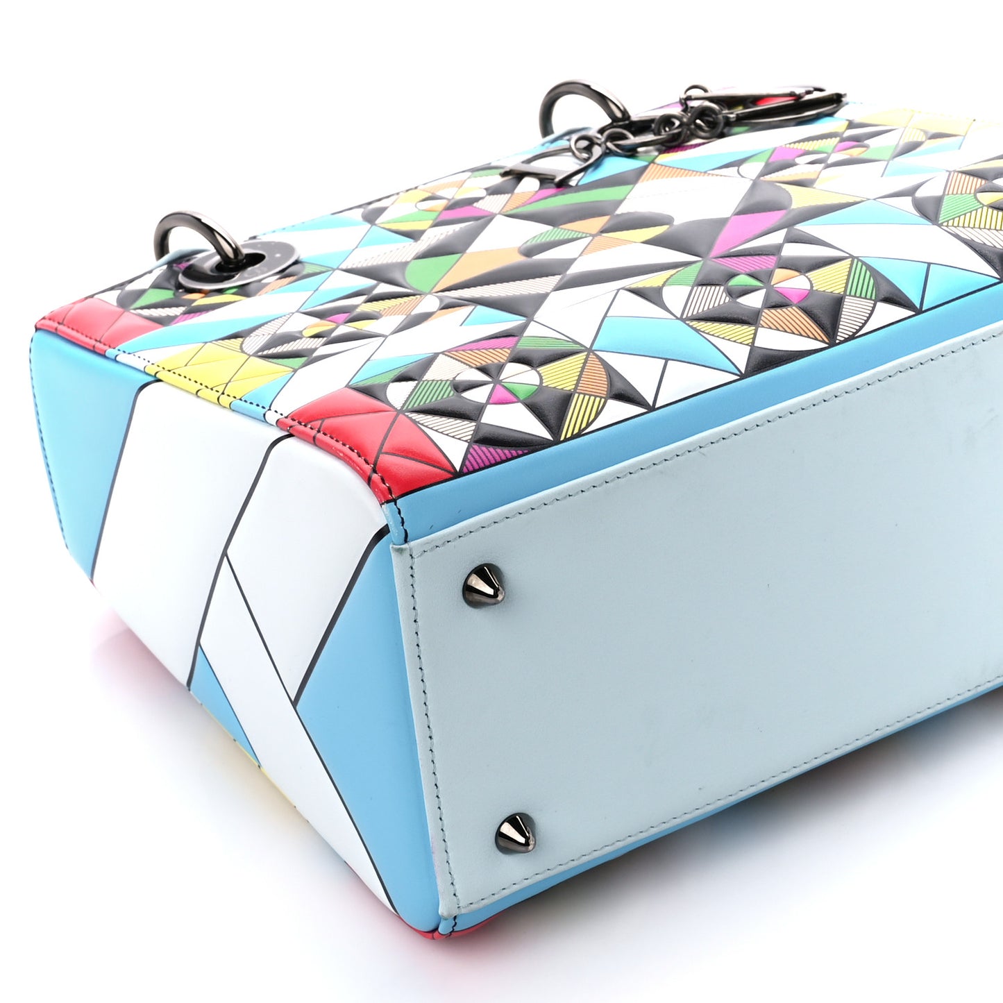 X EDUARDO TERRAZAS Printed Calfskin Medium Lady Dior Art Light Blue Multicolor