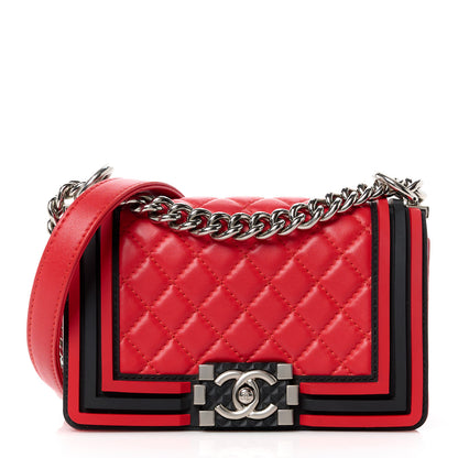 Chanel Lambskin Rubber Quilted Small Two Tone Boy Flap Red Black 1 of 12