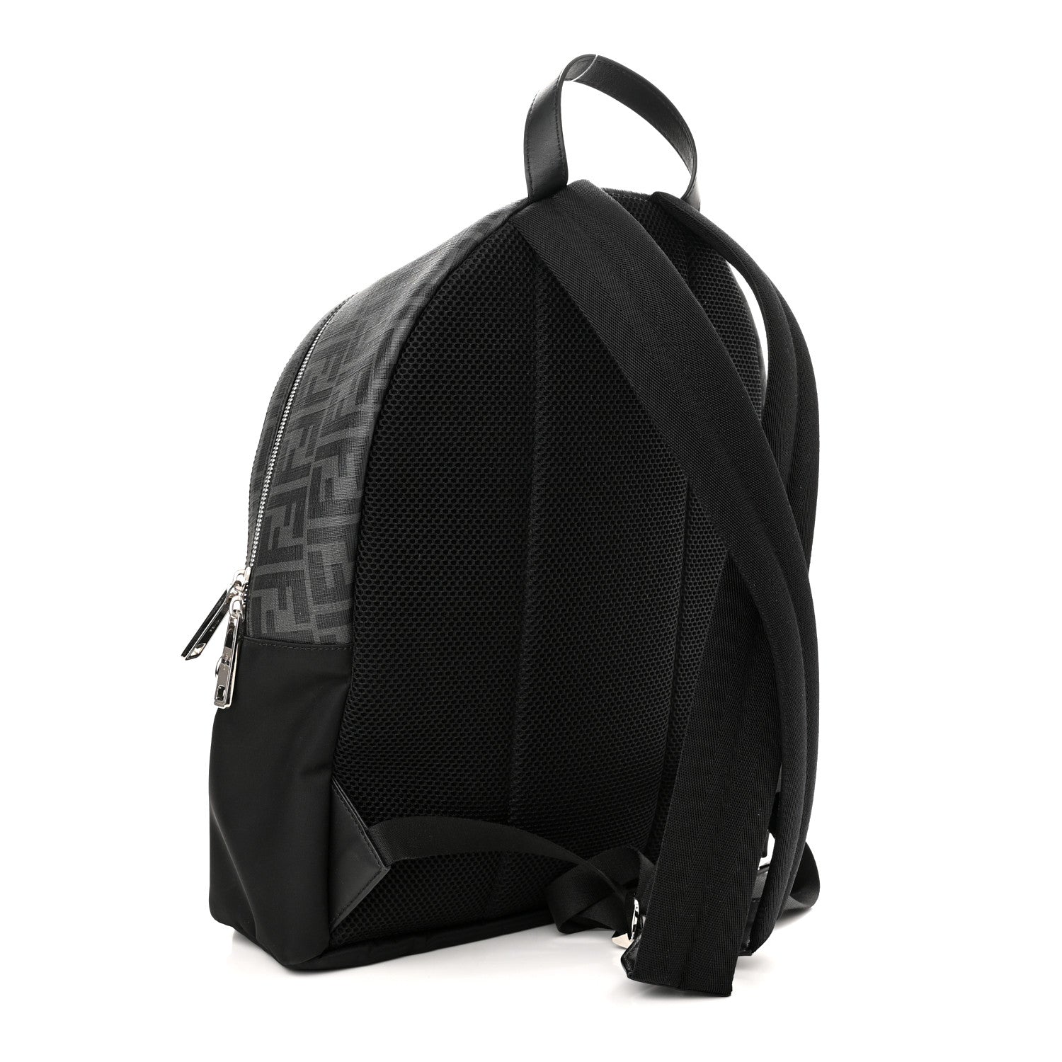 Fendi Glazed Fabric Nylon FF 1974 Diagonal Pouch Pocket Backpack Black Sunflower 3 of 10