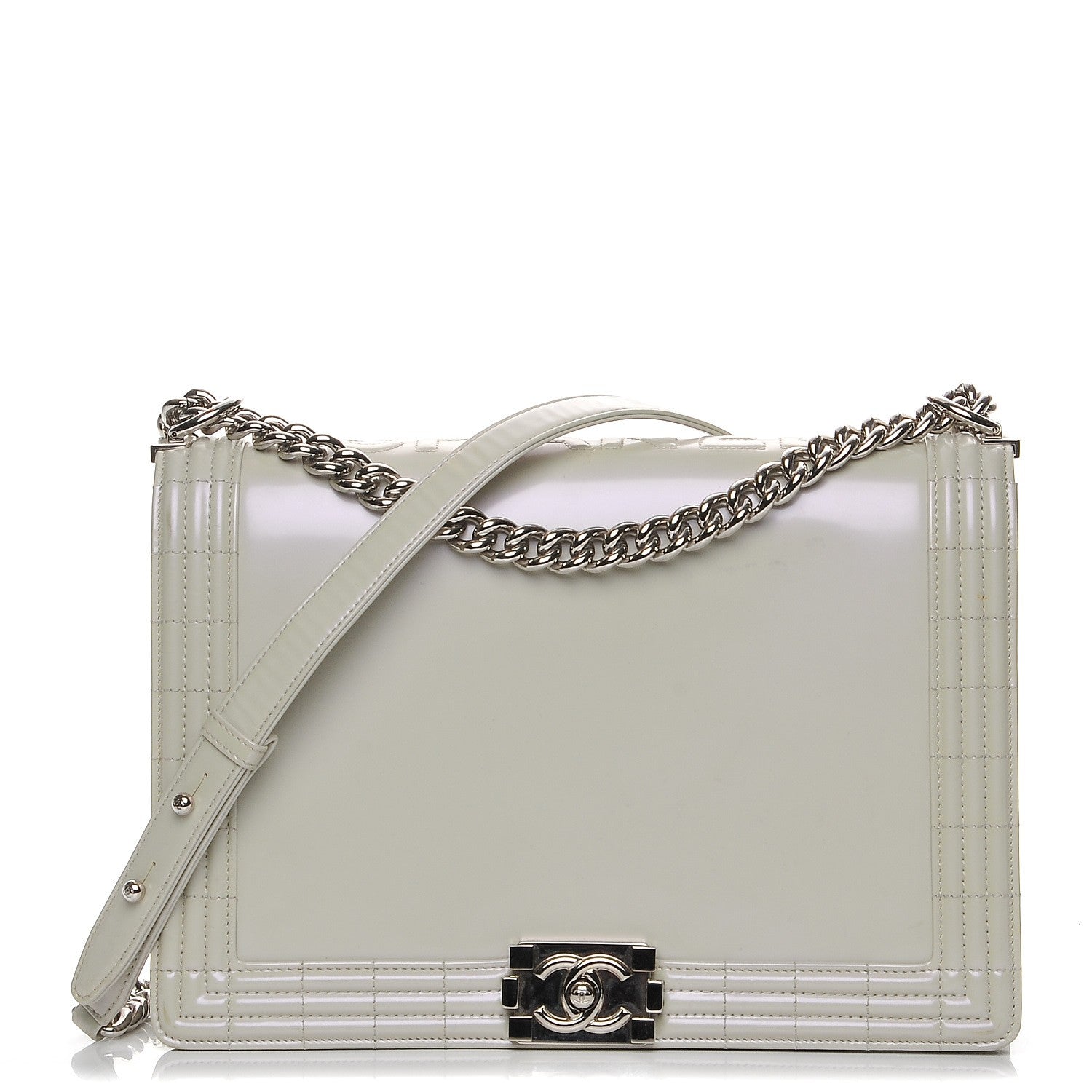 Chanel Glazed Calfskin Large Boy Flap White 1 of 12