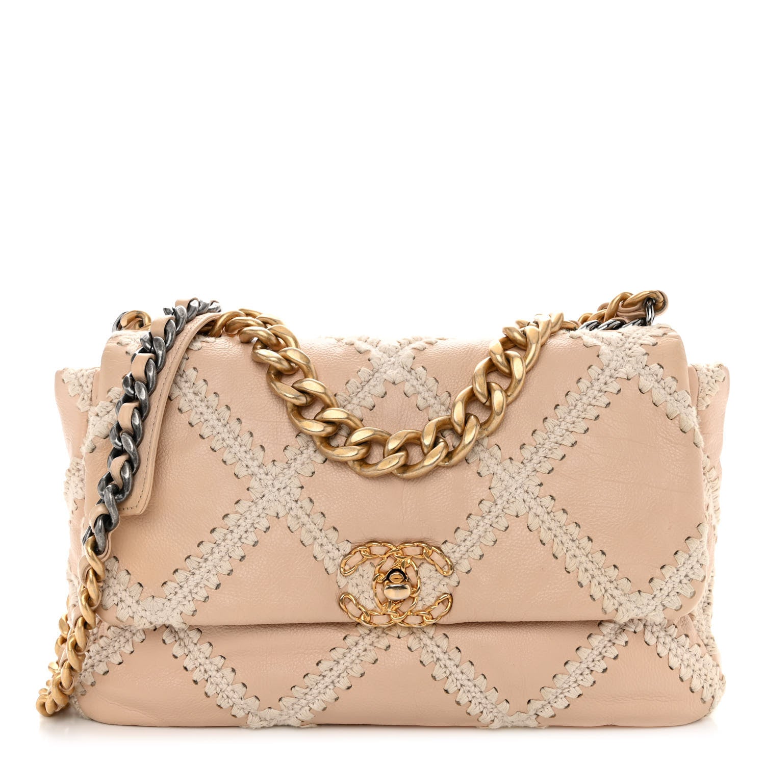 Chanel Calfskin Crochet Large Chanel 19 Flap Beige 1 of 10